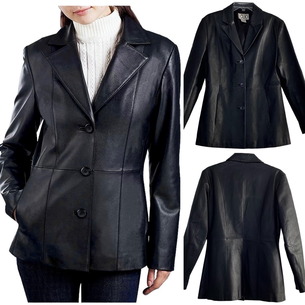 Clio Black Leather Blazer Jacket